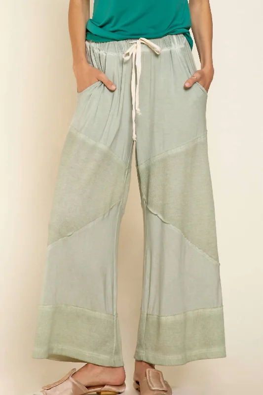 Sheer panel pants for women with a sexy touchContrast Knit Culottes In Desert Sage Sheer panel pants for women with a sexy touchContrast Knit Culottes In Desert Sage