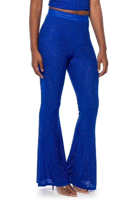 Trousers with decorative buttons for women in a stylish detailCUFF IT EMBELLISHED MESH FLARE LEG TROUSER Trousers with decorative buttons for women in a stylish detailCUFF IT EMBELLISHED MESH FLARE LEG TROUSER