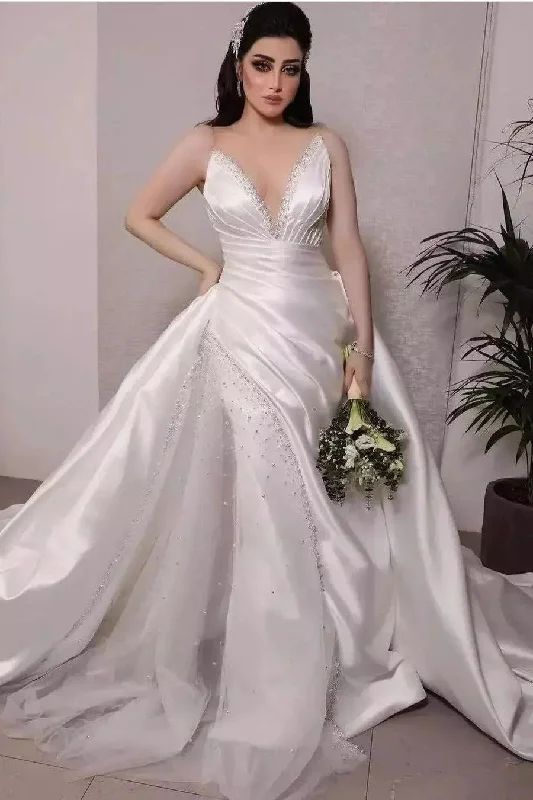 "Flash Sale: Grab Your Favorite Women's Dresses at Unbeatable Prices!"Deep V-neck Satin Bride Dress with Beaded Tulle Skirt "Flash Sale: Grab Your Favorite Women's Dresses at Unbeatable Prices!"Deep V-neck Satin Bride Dress with Beaded Tulle Skirt