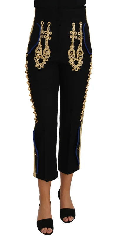 Cuffed wide leg dress pants for women in a stylish and neat lookDolce & Gabbana Elegant Military Embellished Women's Pants Cuffed wide leg dress pants for women in a stylish and neat lookDolce & Gabbana Elegant Military Embellished Women's Pants
