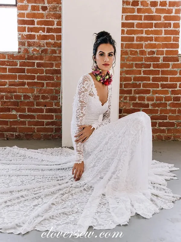 "Maxi dresses for women to wear in the fall"Elegant Lace Long Sleeves Open Back Wedding Dresses,CW0213 "Maxi dresses for women to wear in the fall"Elegant Lace Long Sleeves Open Back Wedding Dresses,CW0213
