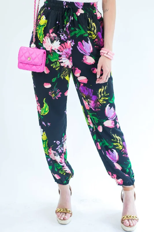 Velvet wide leg pants for women in a luxurious styleEuropean Vacay Joggers In Black