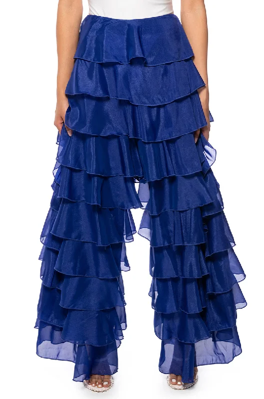 Capri pants for women in springEXPRESS YOURSELF RUFFLE PANTS IN ROYAL BLUE