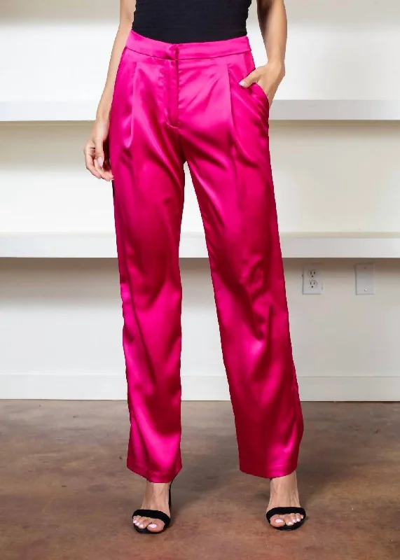 Striped wide leg jeans for women in a bold and trendy styleFlat Front Pant In Fuschia Striped wide leg jeans for women in a bold and trendy styleFlat Front Pant In Fuschia