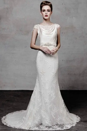 "Midi dresses for women with unique patterns"Floor-Length Cowl Appliqued Cap-Sleeve Lace Wedding Dress With Beading "Midi dresses for women with unique patterns"Floor-Length Cowl Appliqued Cap-Sleeve Lace Wedding Dress With Beading
