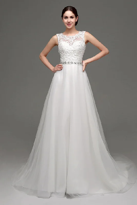 "Beaded dresses for women for a glamorous look"Long Lace Appliques A-line White Wedding Dress with Beads "Beaded dresses for women for a glamorous look"Long Lace Appliques A-line White Wedding Dress with Beads