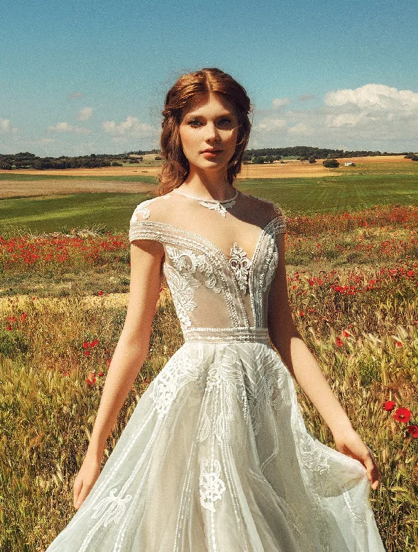 "Sustainable and eco - friendly women's dresses"Illusion Neck A-Line Wedding Dress