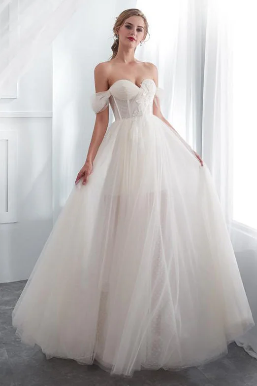 "Polka dot dresses for women with a retro vibe"Princess Long Off Shoulder A-line Ivory Wedding Dress "Polka dot dresses for women with a retro vibe"Princess Long Off Shoulder A-line Ivory Wedding Dress