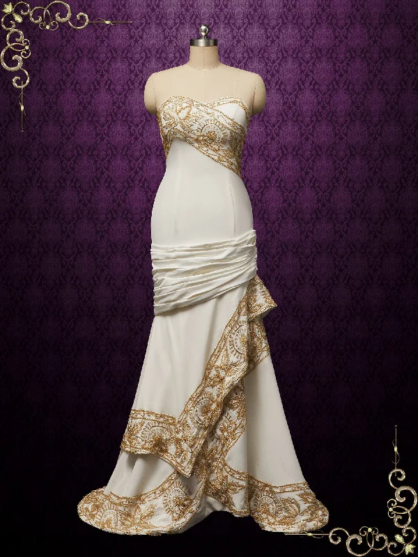 "Petite women's dresses with flattering fits"Moulin Rouge Inspired Ivory Wedding Dress with Gold Embroideries CAMBRIE "Petite women's dresses with flattering fits"Moulin Rouge Inspired Ivory Wedding Dress with Gold Embroideries CAMBRIE