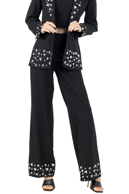 Floral embroidered pants for women in a delicate designJoslin White Stone Pant In Black Floral embroidered pants for women in a delicate designJoslin White Stone Pant In Black
