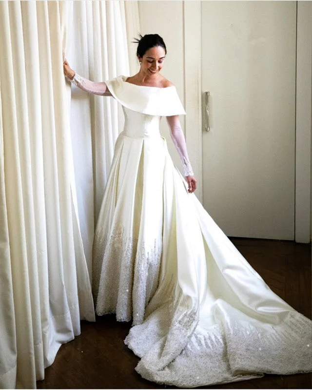 "Hurry! Limited Stock - Get Your Dream Dress with a Special Discount"Lace Appliques Satin Wedding Dress Long Sleeves Off Shoulder "Hurry! Limited Stock - Get Your Dream Dress with a Special Discount"Lace Appliques Satin Wedding Dress Long Sleeves Off Shoulder
