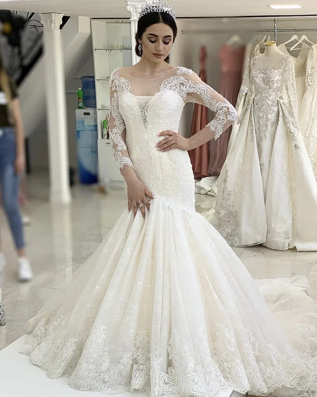 "Smart casual dresses for women for work - to - weekend transitions"Lace Mermaid Wedding Dresses With 3/4 Sleeves "Smart casual dresses for women for work - to - weekend transitions"Lace Mermaid Wedding Dresses With 3/4 Sleeves