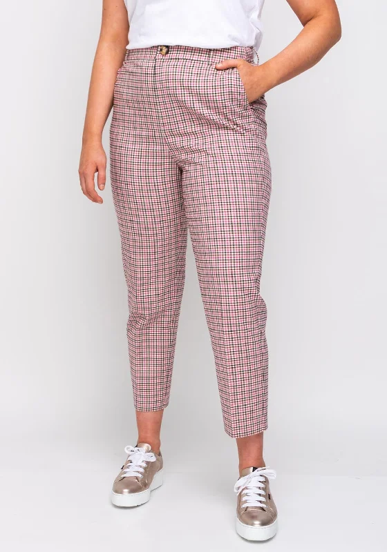 Embroidered pants for women in ethnic designsLily Checked Cropped Slim Trousers, Pink Multi Embroidered pants for women in ethnic designsLily Checked Cropped Slim Trousers, Pink Multi