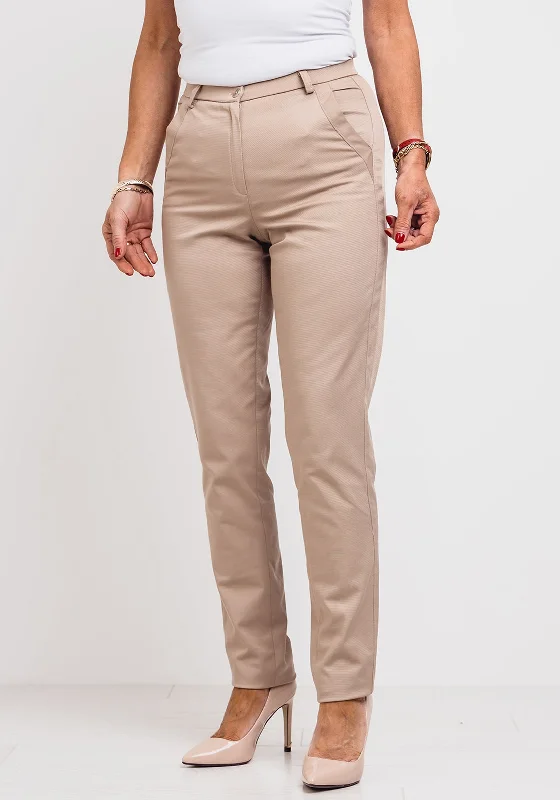 Patchwork denim pants for women in a creative designMeri Esca Ribbed Slim Fit Trousers, Beige