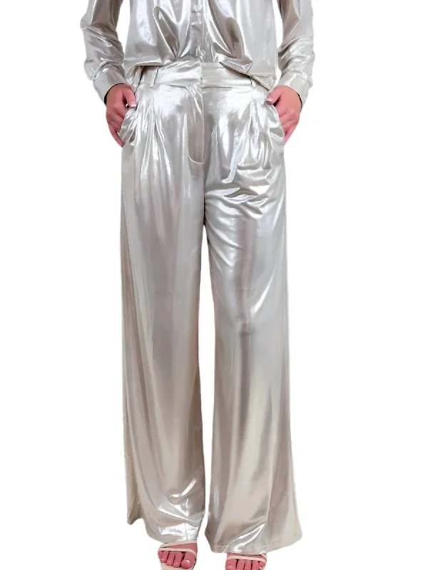 Ripped skinny jeans for women in a edgy styleMetallic Wide Leg Pants In Champagne