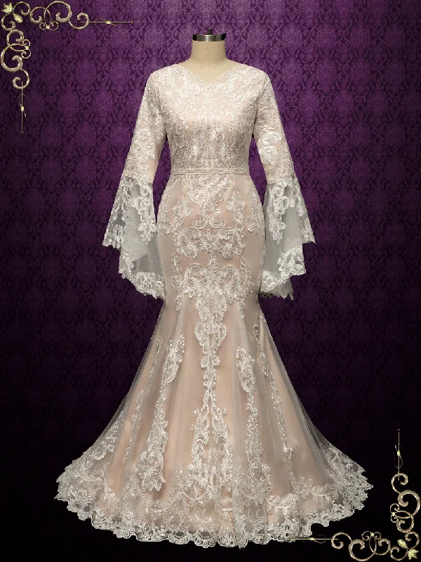 "Hurry! Limited Stock - Get Your Dream Dress with a Special Discount"Modest Champagne Lace Wedding Dress KATELL "Hurry! Limited Stock - Get Your Dream Dress with a Special Discount"Modest Champagne Lace Wedding Dress KATELL