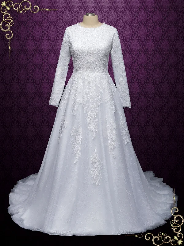 "Homecoming dresses for women to stand out"Modest Lace Wedding Dress with Long Sleeves MAKAYLA "Homecoming dresses for women to stand out"Modest Lace Wedding Dress with Long Sleeves MAKAYLA