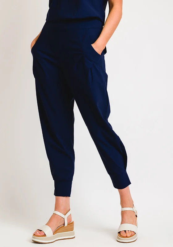 Floral embroidered pants for women in a delicate designNaya Jersey Loose Fit Cropped Trousers, French Navy Floral embroidered pants for women in a delicate designNaya Jersey Loose Fit Cropped Trousers, French Navy