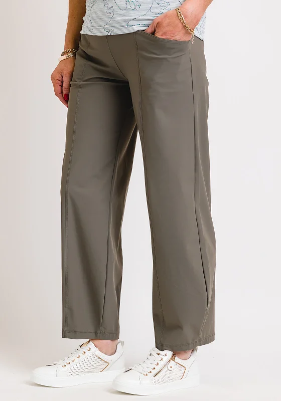 Polyester blend pants for women in durabilityNaya Wide Leg Cropped Elasticated Trousers, Green
