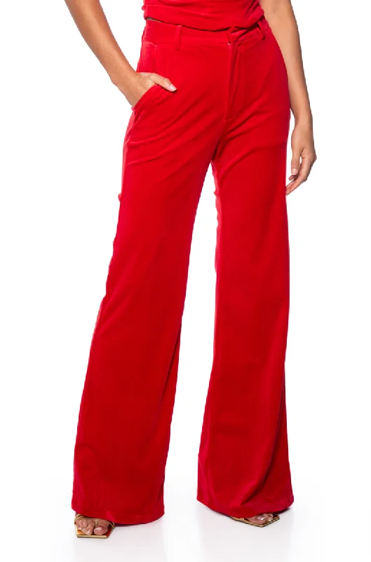 Elastic waistband lounge pants for women at homeNIGHT MOVES VELVET WIDE LEG TROUSER