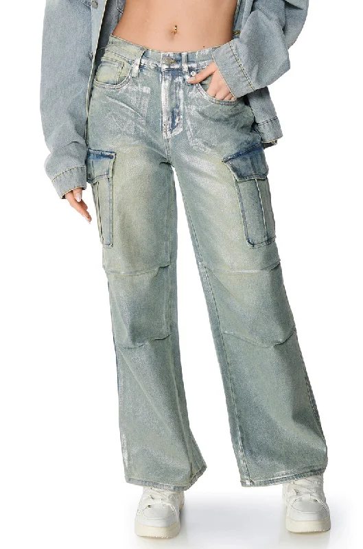 Plaid cigarette pants for women in a classic - trendy styleODIN METALLIC DENIM CARGO PANT Plaid cigarette pants for women in a classic - trendy styleODIN METALLIC DENIM CARGO PANT