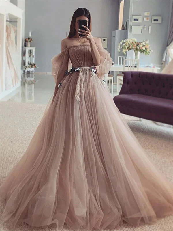 "Black dresses for women for a classic and timeless appearance"Off Shoulder Dark Nude Tulle Fairytale Prom Dresses, Wedding Dresses, Appliques Long Prom Dresses, 2021 Prom Dresses "Black dresses for women for a classic and timeless appearance"Off Shoulder Dark Nude Tulle Fairytale Prom Dresses, Wedding Dresses, Appliques Long Prom Dresses, 2021 Prom Dresses