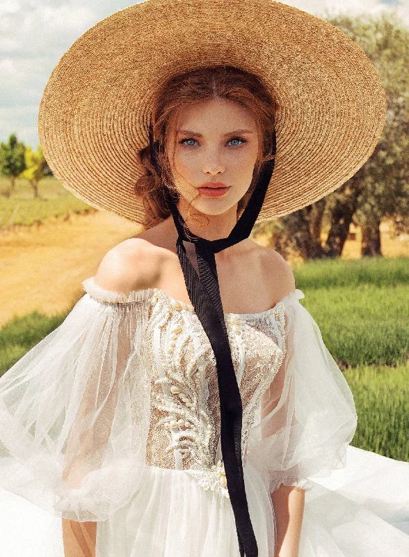 "T - shirt dresses for women for ultimate comfort"Off-Shoulder Puff Sleeves A-Line Bridal Dress "T - shirt dresses for women for ultimate comfort"Off-Shoulder Puff Sleeves A-Line Bridal Dress