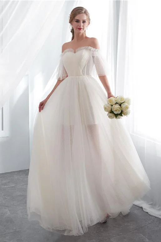 "Wrap dresses for women for an adjustable fit"Long Lace-Up Off Shoulder A-line Ivory Wedding Dress "Wrap dresses for women for an adjustable fit"Long Lace-Up Off Shoulder A-line Ivory Wedding Dress