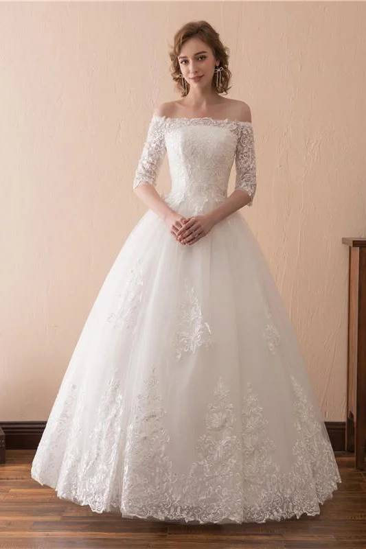 "Hurry! Limited Stock - Get Your Dream Dress with a Special Discount"Long Lace-Up A-line Off Shoulder Ivory Bridal Dress with Appliques "Hurry! Limited Stock - Get Your Dream Dress with a Special Discount"Long Lace-Up A-line Off Shoulder Ivory Bridal Dress with Appliques