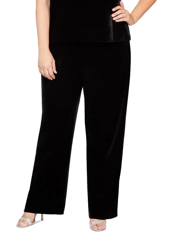 Elastic waist palazzo pants for plus size womenPlus Womens Velvet High Rise High-Waist Pants