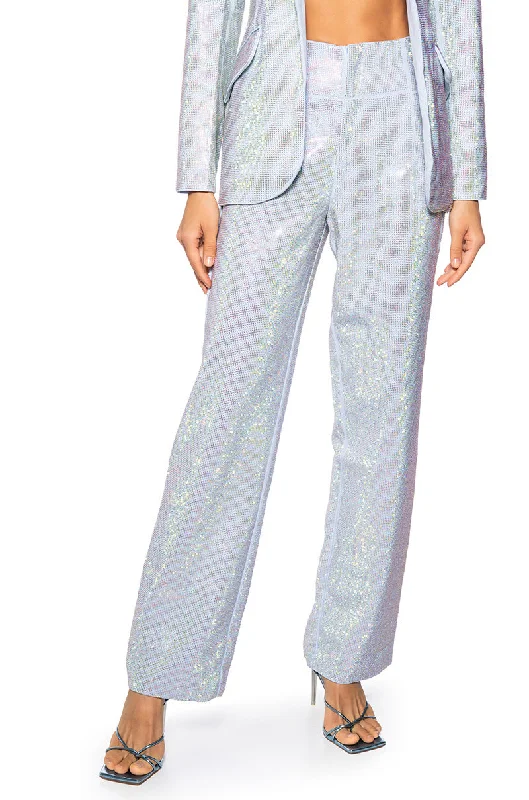 Distressed wide leg denim pants for women in a trendy and edgy stylePOP STAR FITTED RHINESTONE TROUSERS Distressed wide leg denim pants for women in a trendy and edgy stylePOP STAR FITTED RHINESTONE TROUSERS