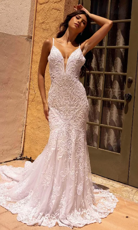 "Bohemian - style women's dresses for music festivals"Primavera Bridal 11105 - Embroidered Plunging Neck Bridal Dress "Bohemian - style women's dresses for music festivals"Primavera Bridal 11105 - Embroidered Plunging Neck Bridal Dress