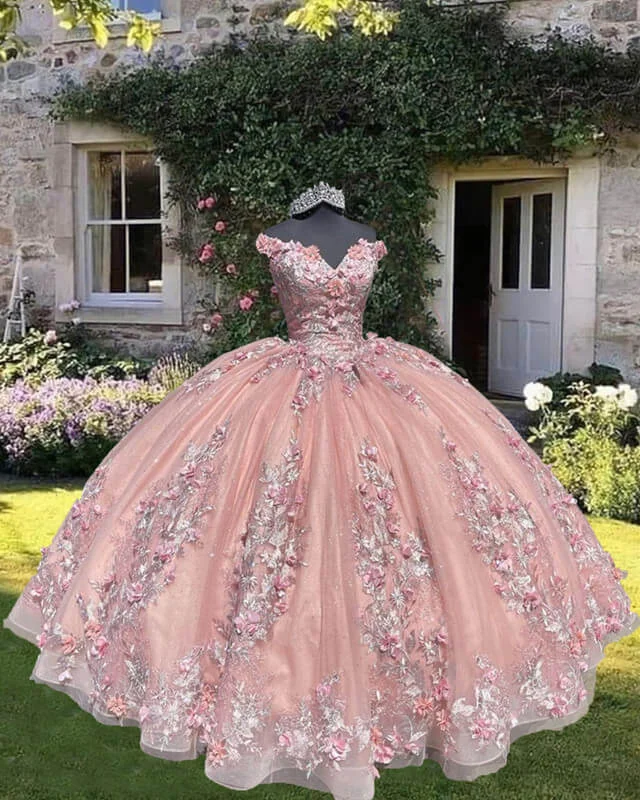 "Bohemian - style women's dresses for music festivals"Light Pink Off Shoulder Quinceanera Dresses With 3D Flowers "Bohemian - style women's dresses for music festivals"Light Pink Off Shoulder Quinceanera Dresses With 3D Flowers