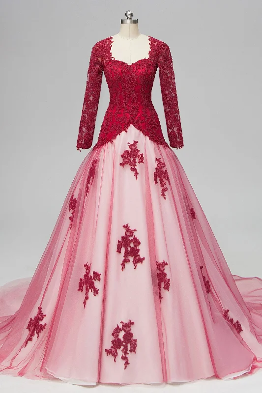 "A - line dresses for women to flatter the figure"Red Lace Wedding Dress with Dropped Waist | TESS "A - line dresses for women to flatter the figure"Red Lace Wedding Dress with Dropped Waist | TESS