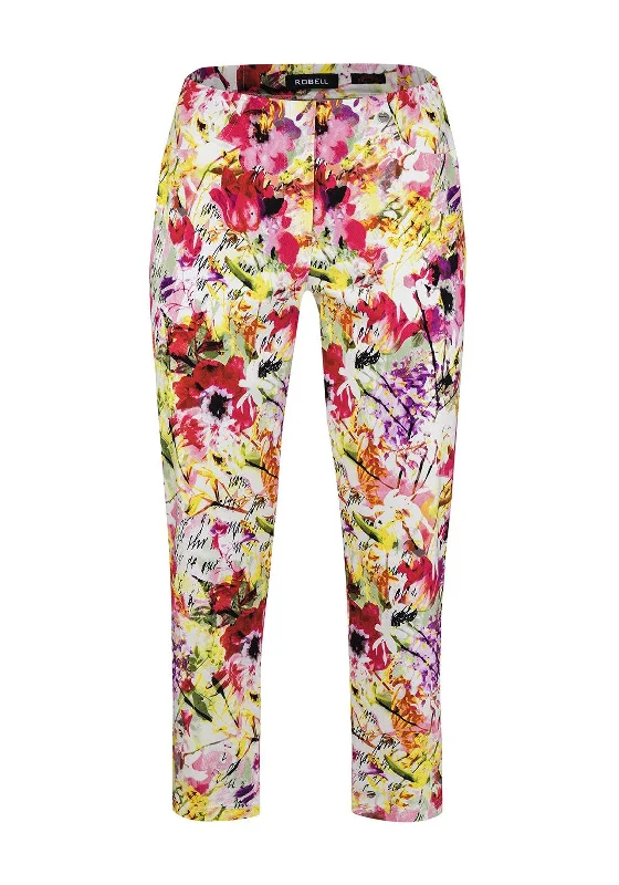 Pleated wide leg pants for women in a formal and elegant lookRobell Bella 09 Floral Slim Cropped Trousers, Multi Pleated wide leg pants for women in a formal and elegant lookRobell Bella 09 Floral Slim Cropped Trousers, Multi