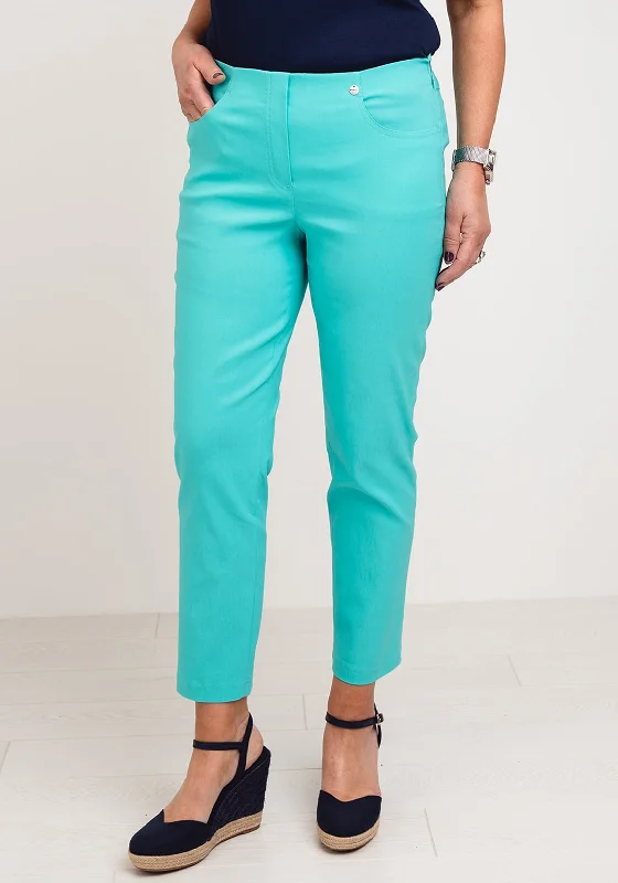 Cuffed wide leg dress pants for women in a stylish and neat lookRobell Bella 09 Slim Cropped Trousers, Aqua Green Cuffed wide leg dress pants for women in a stylish and neat lookRobell Bella 09 Slim Cropped Trousers, Aqua Green