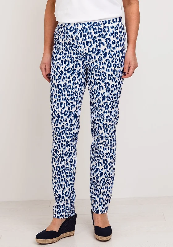 Printed harem pants for women in bohemian styleRobell Bella Animal Print Full Length Stretch Trousers, Navy Printed harem pants for women in bohemian styleRobell Bella Animal Print Full Length Stretch Trousers, Navy