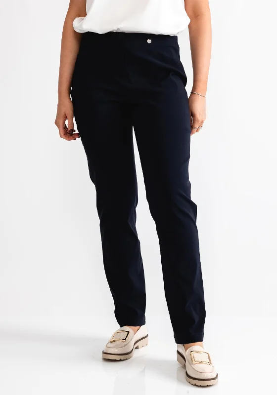Flowy wide leg maxi pants for women in a beachy and romantic styleRobell Bella Full Length Stretch Trousers, Navy Flowy wide leg maxi pants for women in a beachy and romantic styleRobell Bella Full Length Stretch Trousers, Navy