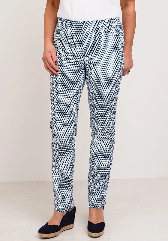 Distressed wide leg jeans for women in a trendy and relaxed styleRobell Bella Geo Print Full Length Stretch Trousers, Blue Distressed wide leg jeans for women in a trendy and relaxed styleRobell Bella Geo Print Full Length Stretch Trousers, Blue