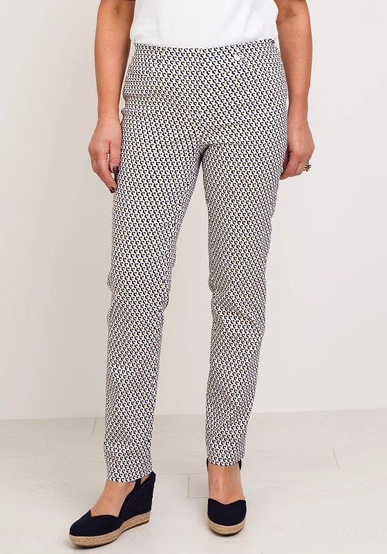 Embroidered denim wide leg pants for women in a unique and eye - catching styleRobell Bella Geo Print Full Length Stretch Trousers, Navy Embroidered denim wide leg pants for women in a unique and eye - catching styleRobell Bella Geo Print Full Length Stretch Trousers, Navy