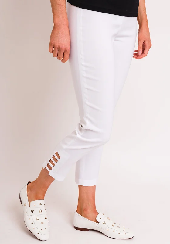 Tapered leg pants for women in a modern fitRobell Lena 09 Slim Fit Stretch Cropped Trouser, White Tapered leg pants for women in a modern fitRobell Lena 09 Slim Fit Stretch Cropped Trouser, White