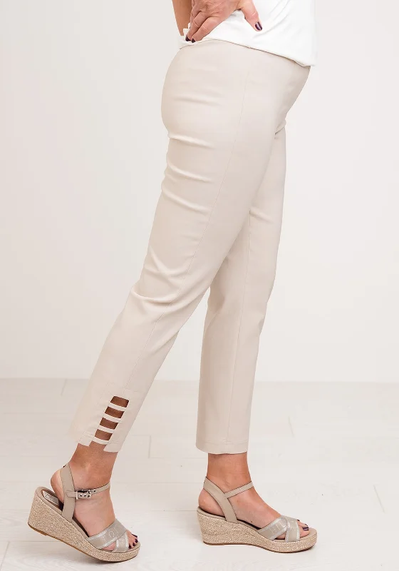 Metallic wide leg pants for women in a shiny and glamorous styleRobell Lena Slim Fit Stretch Cropped Trousers, Beige Metallic wide leg pants for women in a shiny and glamorous styleRobell Lena Slim Fit Stretch Cropped Trousers, Beige