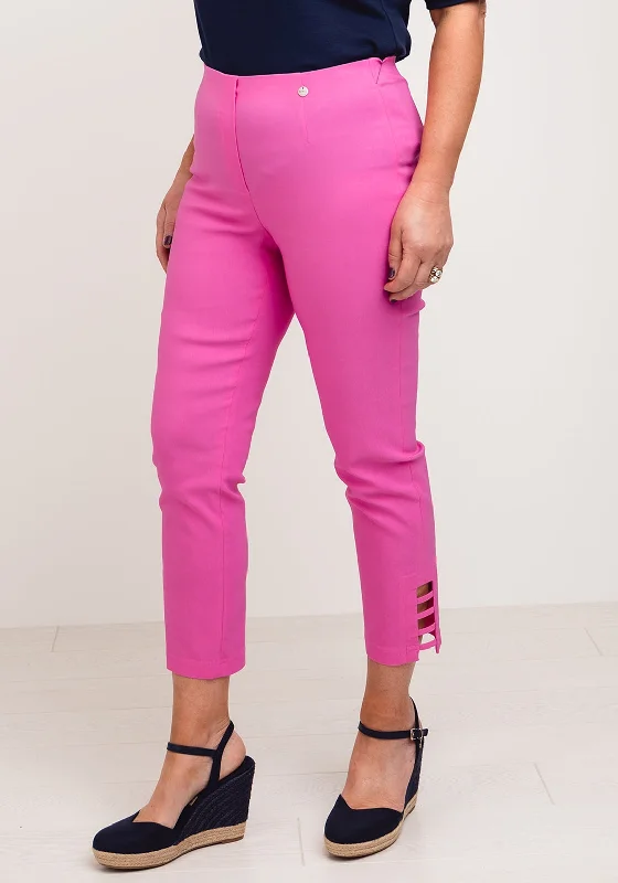 Flowy wide leg maxi pants for women in a beachy and romantic styleRobell Lena Slim Fit Stretch Cropped Trousers, Pink Flowy wide leg maxi pants for women in a beachy and romantic styleRobell Lena Slim Fit Stretch Cropped Trousers, Pink
