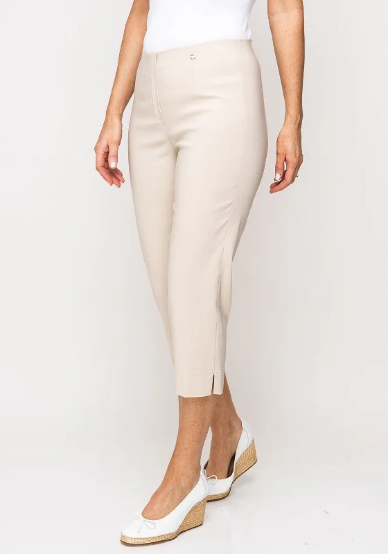 Polyester blend wide leg pants for women in a durable and stylish styleRobell Marie 07 Stretch Crop Trousers, Beige Polyester blend wide leg pants for women in a durable and stylish styleRobell Marie 07 Stretch Crop Trousers, Beige