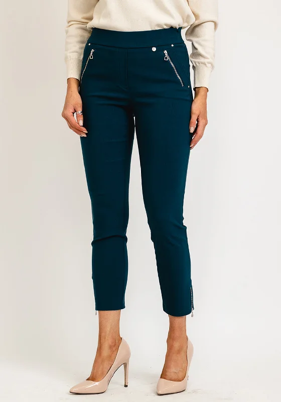 Floral embroidered wide leg pants for women in a delicate and feminine styleRobell Nena 09 Ankle Grazer Zip Detail Trousers, Petrol Floral embroidered wide leg pants for women in a delicate and feminine styleRobell Nena 09 Ankle Grazer Zip Detail Trousers, Petrol