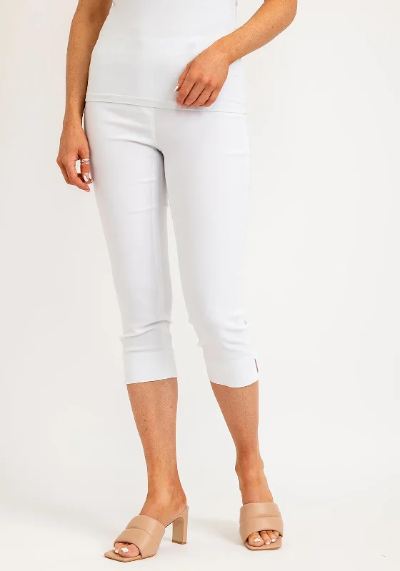 Pleated wide leg jeans for women in a formal and trendy styleRobell Rose 07 Slim Fit Capri Trousers, White Pleated wide leg jeans for women in a formal and trendy styleRobell Rose 07 Slim Fit Capri Trousers, White