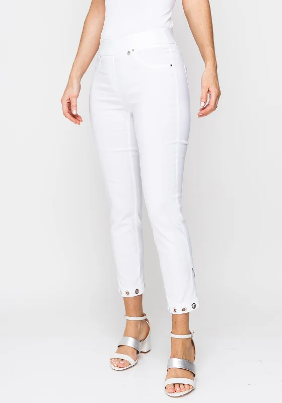 Velvet cigarette pants for women in a sophisticated and stylish lookRobell Rose 09 Rivet Trim Cropped Trousers, White Velvet cigarette pants for women in a sophisticated and stylish lookRobell Rose 09 Rivet Trim Cropped Trousers, White