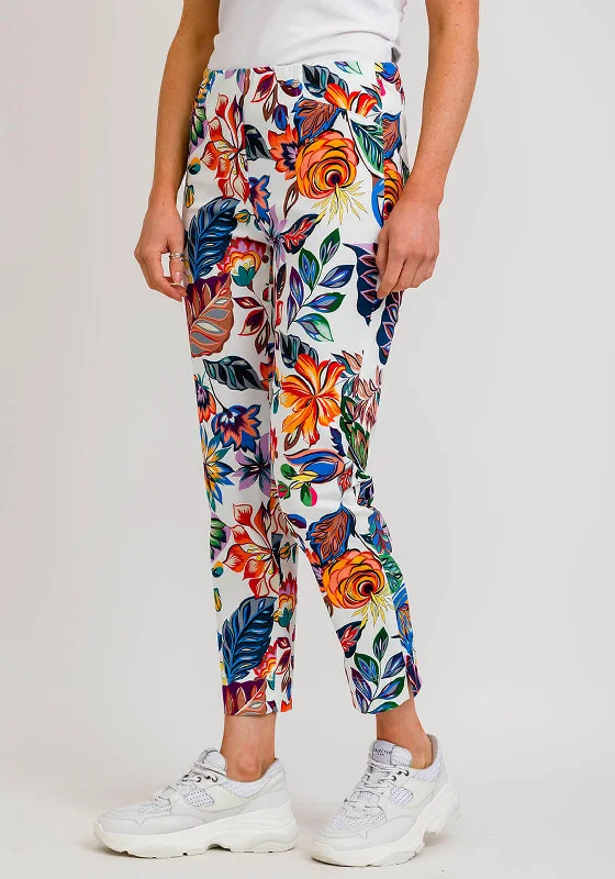Button - fly pants for women in denimRobell Rose 09 Wild Flower Cropped Trousers, White Multi