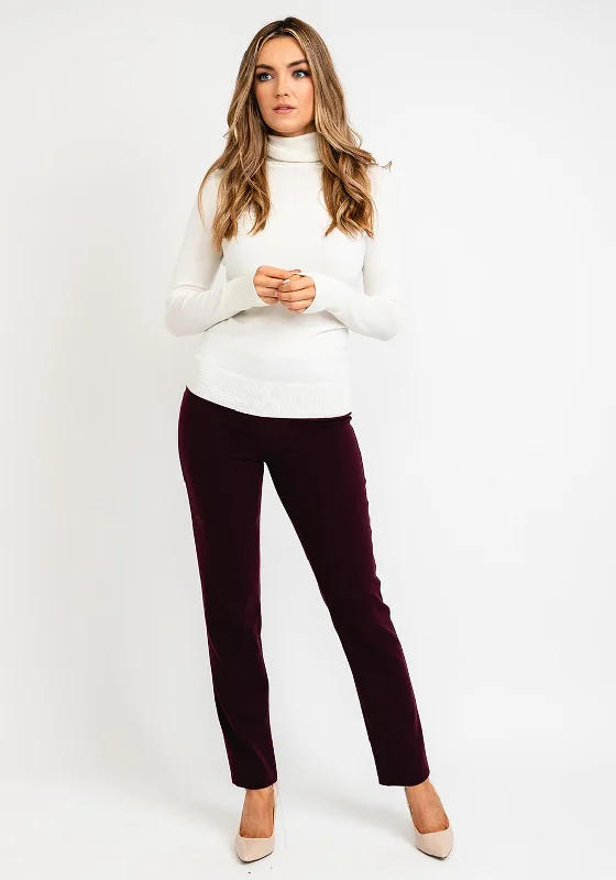 Solid color cigarette pants for women in a minimalist lookRobell Slim Fit Jacklyn Trousers, Merlot Solid color cigarette pants for women in a minimalist lookRobell Slim Fit Jacklyn Trousers, Merlot