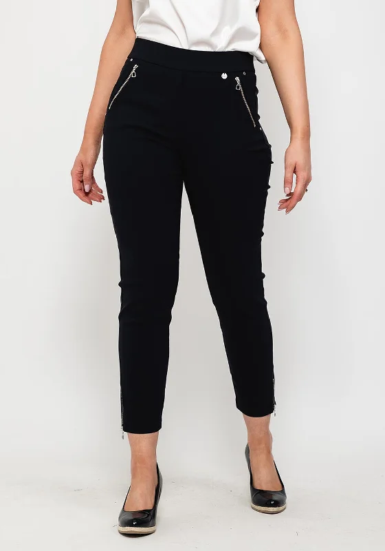Trousers with back pockets for women in functionalityRobell Nena 09 Ankle Grazer Zip Detail Trousers, Navy Trousers with back pockets for women in functionalityRobell Nena 09 Ankle Grazer Zip Detail Trousers, Navy